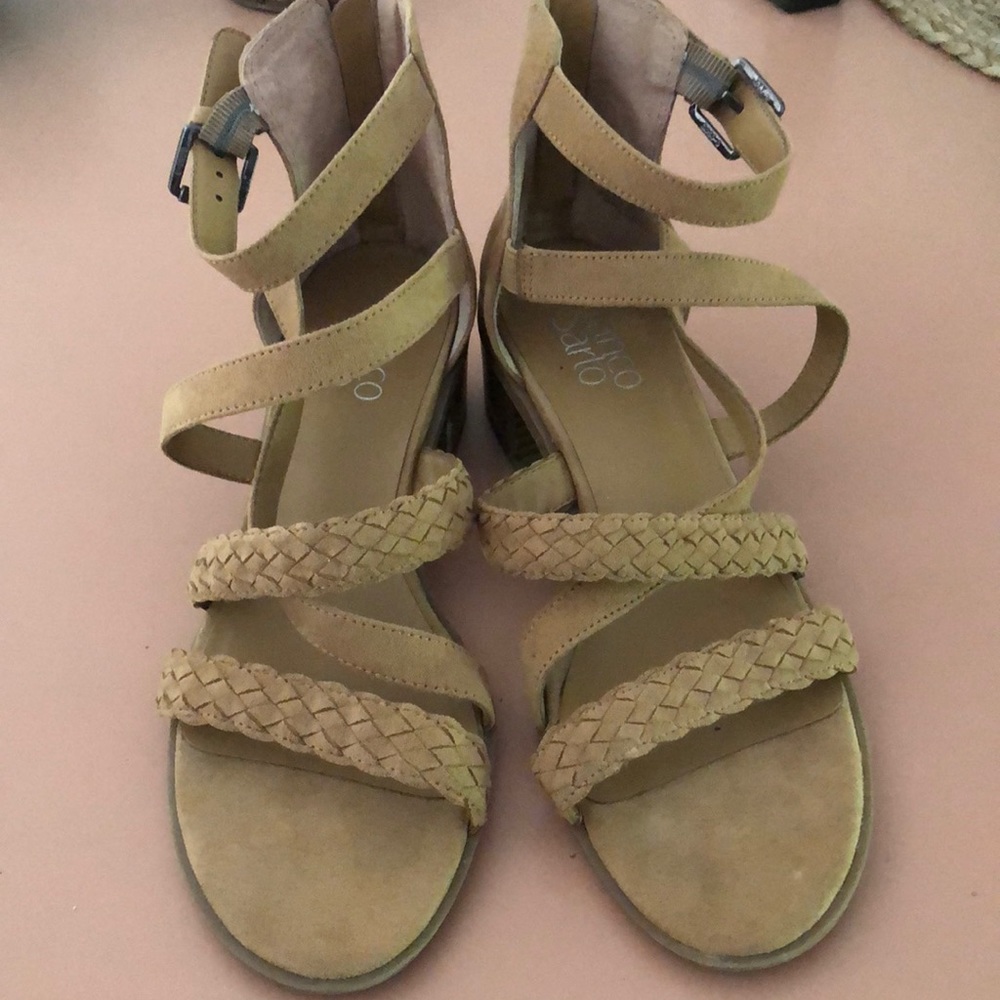 Franco Sarto Olympus Tan Sandals Zip+Buckle Sz 8